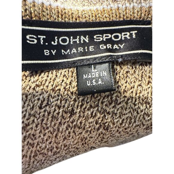St. John Sport Vintage Beige Knit Zip-Up Jacket With Gold Accents Size L EUC - Picture 7 of 8